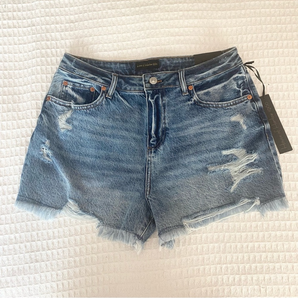 House of Harlow super high rise distressed denim shorts size 28 NWT